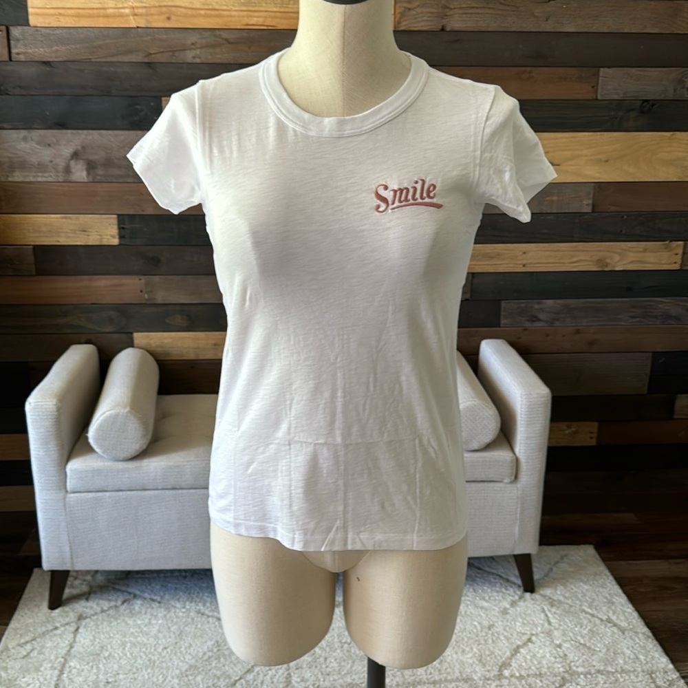 Smile White Pink Embroidery Tee Women’s Rag & Bone XS